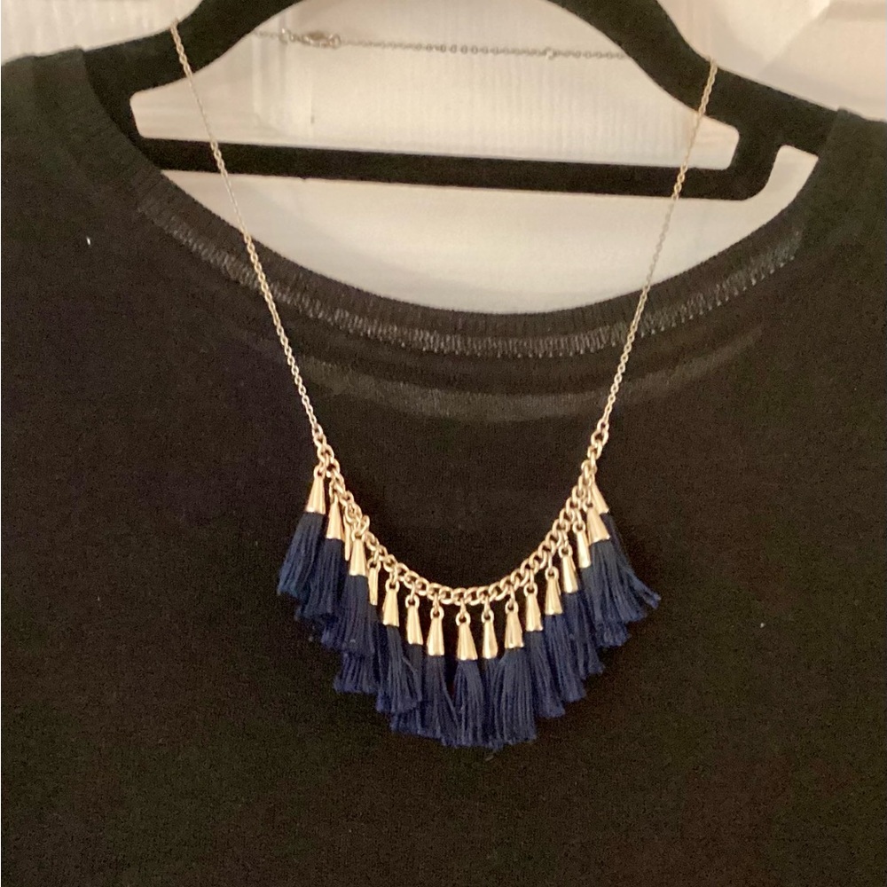 Fun  Gold and Navy Tassel Necklace